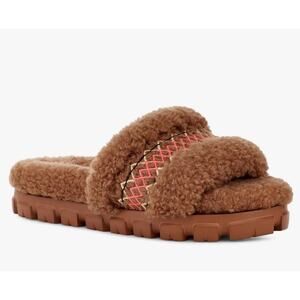 Brand New UGG Women's Cozetta Wool Fur Braid Slipper Side 7 Brown